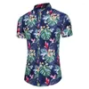 Men's Casual Shirts Summer Men Clothing Button Up 7XL Camisas Hawaiana Hombre Floral Print Short Sleeve Slim Shirt Mens Blusas Tops