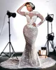 Stunning White Mermaid Lace Wedding Dresses 2024 Sheer Neck Plus Size Long Sleeves Appliqued Bridal Gowns Vestido De Novia