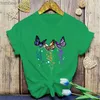 女性用Tシャツの絶妙なカラフルな蝶のグラフィックレディースTシャツ夏ファッションシンプルなルーズショートスリーブOネックトップトレンディな女性衣料品24319