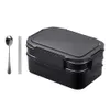 Bento Boxes Adults Lunch Storage Thermal Food 20.5X14X9CM Container Stainless Steel Black Silicone Students Portable Child 240304
