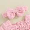 Girl Dresses BeQeuewll Baby 2 Piece Outfits Solid Color Ruched Short Sleeve Romper With Cute Headband Set Summer Clothes For 0-18 Months