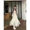 Basic Casual Dresses Dress womens 2024 autumn and winter new irregular waist shows thin temperament long and gentle A-line thin long skirt 24319