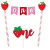 Party Decoration 1Set Strawberry Paper Banner Lanterns With Cake Topper For Kids 1st Summer Birthday Supplies