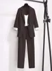 Sprężyna koreańska elegancka damska garnitur żeńskie blezer spodni Tweed Tweed Kurtka Trzyczęściowa zestaw 240319