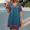 Casual Dresses Summer Ethnic Style Dress Printed Vestido Ladies Short Sleeve Beach Holiday Women's Loose Robe Female Clothes