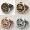 Mens Jewellery Punk Unique Domineering Knight Horse Dragon Craved Geometric Pattern 14K Gold Rings for Men Party Vintage Jewelry