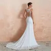 Garden 2024 Boho Mermaid Wedding Gowns Sheer Neck Lace Appliques Illusion Back Brides Resses Simple Chiffon Sweep Train Robes De Mariee Summer Beach Vestidos