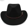 Hoeden met brede rand Emmer Heren Dames Wol Western Cowboy Panama Caps Outdoor Sombrero Reizen Fedora Sunbonnet Partij Maat verstelbaar M-L 240319