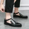 Nowe czarne męskie sandały letnie pu skórzany pasek klamry buty dla mężczyzn z biznesem formalne buty mężczyzn rozmiar 38-46
