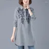 Blouses pour femmes T-shirts imprimés brodés rayés femmes vêtements col rabattu boutons à manches longues bureau dame simplicité