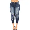 Jeans para mujer 2024 Moda Cintura alta Ripped Strech Pantalones desgastados Modelos de lápiz bordados Pantalones de mezclilla ajustados