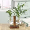 Vases Transparent Bulb Vase With Wooden Stand Hydroponic Plants Glass Home Office Garden Desktop Bonsai Decor Flower Gift