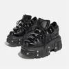 Casual Schuhe Gothic Dicke Sohlen Punk Metall Dekor Höhe Erhöhen Schwarz Leder Weibliche Rock Spitze Up Nieten Single Für Frauen