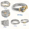 Europeiska och amerikanska designers Retro David Diamond Ring 925 Sterling Silver Two Tone Luxury Jewelry Dy Brand Ring Cross Pearl Kvinnlig födelsedagspresent