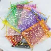 Pochettes à bijoux 100 pièces/lot, petits sacs en Organza 7x9cm, sacs d'emballage de boucles d'oreilles lune étoile, cadeau de mariage et de noël à cordon