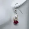 Kolczyki Dangle Trendy srebrny kolor metalowy kropla w kształcie imitacja Pearl dla kobiet Wykwintny owalny czerwony cyrkon biżuteria