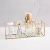 Transparente Glas-Make-up-Pinsel-Aufbewahrungsbox, goldfarbener Kosmetikbehälter, Ring, Bleistift, Lippenstift, Halter, Make-up-Pinsel-Organizer