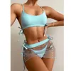 Damen-Badebekleidung, blauer Badeanzug, Bikini, gepolstert, Set, transparent, Push-up, sexy Rock, Anzug, Damen-Badebekleidung, Blumenhemd, Teenager-Mädchen