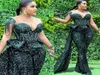 Hunter Green Jumpsuits Prom Dresses Sheer Neck Sequined Luxury African Plus Size Women Formal Evening Gowns9971744