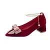 Модельные туфли, дизайнерские женские туфли Мэри Джейн на высоком каблуке, туфли-лодочки со стразами и бантом, модные вечерние красные свадебные женские туфли 3C