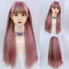 Perucas sintéticas MSIWIGS Mulheres Lolita Peruca Longa Reta Ombre Dois Tons Prata Cinza Azul Cabelo Para Cosplay Com Franja 240329