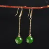 Boucles d'oreilles pendantes en or 18 carats de haute qualité incrustées de perles de jade naturelles authentiques et boule Tianyu pour femmes