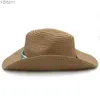 Large Brim Chapeaux Seau Hommes Femmes Doux Str Western Cowboy Sunhat Party Voyage Casquettes En Plein Air Classique Rétro Sombrero UK Taille L US 7 1/4 240319