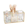 Transparent Glass Makeup Brush Storage Box Gold Cosmetics Container Ring Pencil Lipstick Holder Make Up Brushes Organizer