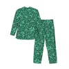 Men's Sleepwear Rose Floral Pajama Sets Green Flowers Lovely Lady Long Sleeve Casual Sleep 2 Pieces Nightwear Big Size XL 2XL