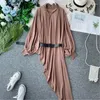 Повседневные платья 2024, летнее праздничное пляжное платье, женское элегантное платье с рукавами-фонариками, свободная нерегулярная одежда, Vestido Feminino
