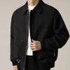 Men's Jackets Elegant Solid Brown Black Coat Loze Rappel Plush Top Zipper Short Jacket Vintage Street Wear