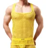 Sexy mannen mouwloze mesh pure tank vest tops gym training tank vest vis net hollow out kijken door tank 240311