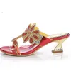 Summer Fashion Diamond Buckle Elegant Shoes 6cm Female Temperament Thick With Sandals Gold Red High Quality 240327