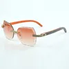 Lentes de corte de luxo elegantes óculos de sol clássicos de dupla fileira de diamantes 8300817 madeira laranja natural tamanho 18-135 mm