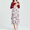 Summer Maternity Dress Short Sleeve V Neck Printed Long Nursing Fashion Casual Floral 240309