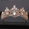 Tiaras Vintage Baroque Gold Rhinestone Crystal Crown Wedding Tiara Crown Pageant Prom Crowns Bride Headbands Crown Hair Accessories Y240320