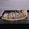 Tiaras New Wedding Hair Accessories Flower Leaves Pearl Crystal Headband Princess Crown Bridal Tiara Gold Tiara Handmade Accessories Y240320