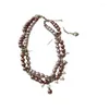 Chaînes Rose Violet Perle Collier Multicouche Collier Ras Du Cou Minorité Conception Personnalité Joker Avancé