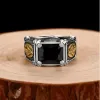 Bague en or 14 carats en Zircon noir pour hommes et femmes, amulette de prière de croix chrétienne, bijoux