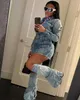 Y2k Denim Mini Dresses with Leg Covers 2023 Fall Long Sleeve Button Three Piece Short Dress Women Sexy Club Jean