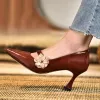 Pompes Fleur élégante Mary Jane Pumps Chaussures pour femmes 2023 Automne Pu Leather High Heels Chaussures femme pointu