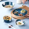 Plakalar Seramik Yemek Tabağı Japon El Çizilmiş Üç Izgara 1 Kişi Aile Kahvaltı Yağ düşürücü Nicel Bölücü