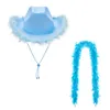 Boinas Western Cowboy Chapéu Cowgirl e Boa de Penas para Mulheres Casamento Carnaval Rave Party Costume Acessórios