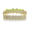 Set di denti superiori e inferiori Set di denti punk con zirconi Gioielli in oro con diamanti bling Denti ghiacciati per uomo