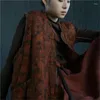 Kvinnors västar Johnature Women Vintage Print Floral Long Coats V-Neck 2024 Spring Button Chinese Style Pockets