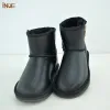 Stövlar inoe mode kvinnor vinter snö stövlar vattentätt fårskinn läder naturliga får pälsfodrade avslappnade varma skor med blixtlås svart