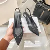 Sandalias de diseñador Zapatos de tacón alto puntiagudos Sandalias de tacón de gatito de 9 cm para mujer Zapatos de boda negros con bolsa para el polvo