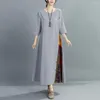 Casual Dresses A-line Maxi Dress Stylish Retro Printed For Women Colorful Button Decor Summer With Three Quarter A