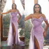 2022 lilás vestidos de baile longo glitter cintas de espaguete split side alta sexy vestidos de noite c03247029715