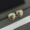 Retro Gold Copper Earring Studs Heart Shape Rhinestone Earrings With Box Christmas Valentines Day Gift